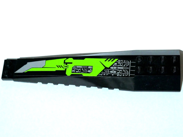 Lego Wedge 16 x 4 Triple Curved with Reinforcements with Silver Circuitry and Lime Panel with Blade Pattern Model Right Side (Sticker) - Set 8104