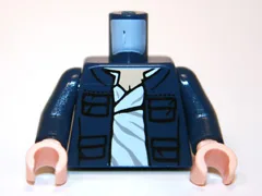 Torso SW Open Jacket with Pockets and White Shirt Pattern (Han Solo) / Dark Blue Arms / Light Nougat Hands