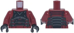 Torso Black Armor with Straps and Silver Buckles, Light Bluish Gray Trim Pattern / Dark Red Arms / Black Hands / Dark Red