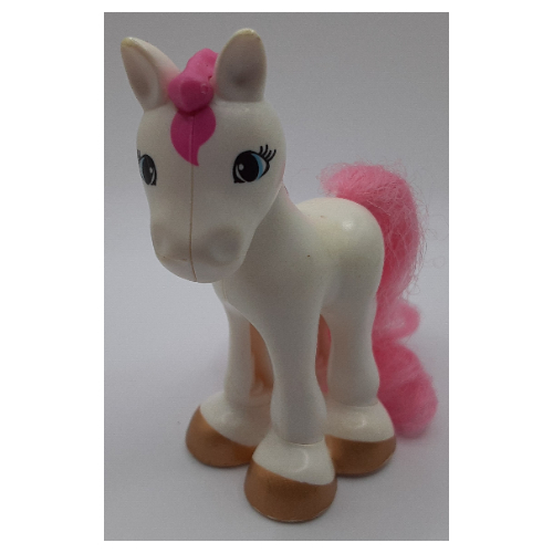 Lego Duplo Animal Horse/Foal with Gold Hooves, and Pink Mane & Tail / White