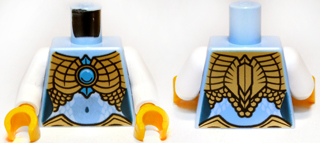 Lego Torso Chima Female Outline with Gold Scaled Armor and Blue Round Jewel (Chi) Pattern / White Arms / Yellow Hands