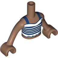 Lego Minidoll Torso Girl with White/Dark Blue Striped Top print, Medium Brown Arms and Hands / Medium Nougat