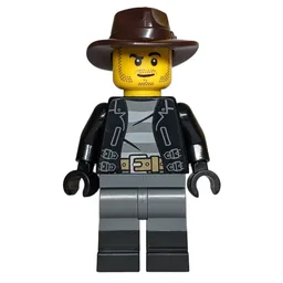 Robber, Black Torso, Dark Bluish Grey Legs, Dark Brown Fedora