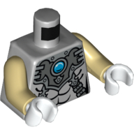 Lego Torso Armor with Straps and Blue Round Jewel (Chi) Print, Tan Arms, White Hands / Light Bluish Gray