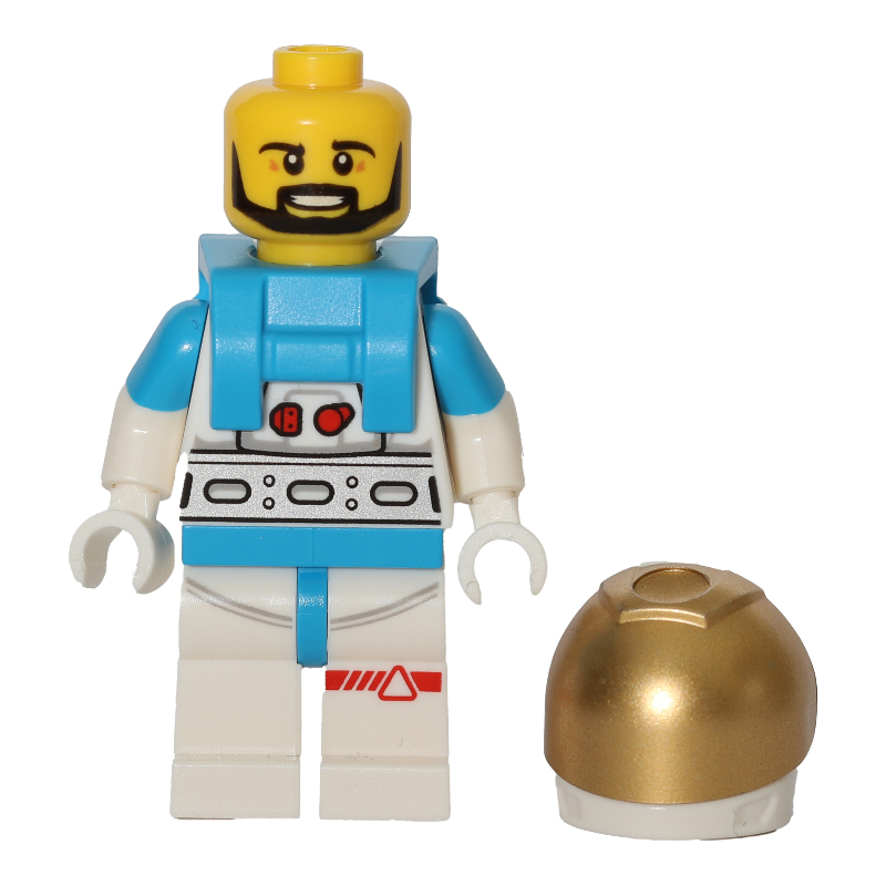 Lego Astronaut, Male, White Suit, Gold Visor, Beard