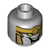 Minifig Head Chitauri, Gold Armor, Lime Eyes, Large Open Mouth with Teeth Print / Light Bluish Gray