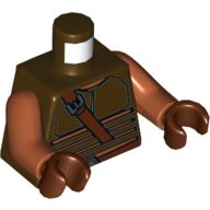 Lego Torso Vest with Dark Tan Stripes and Reddish Brown Shoulder Strap Print, Dark Orange Arms, Reddish Brown Hands / Dark Brown