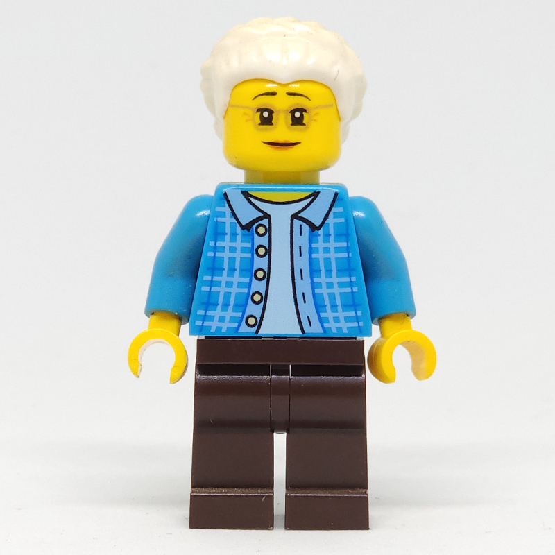 Lego Dark Azure Torso, Dark Brown Legs, White Hair