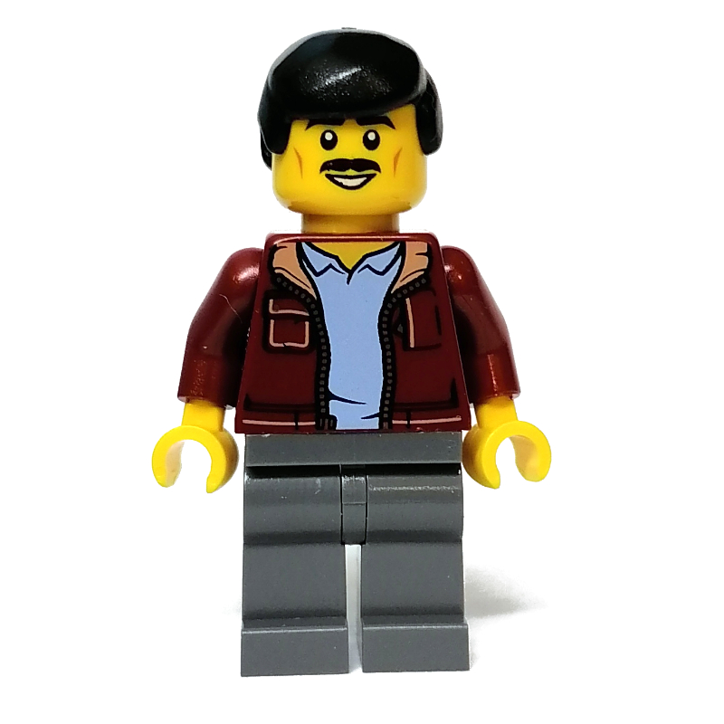 Lego Dark Red Torso, Dark Bluish Grey Legs, Black Hair