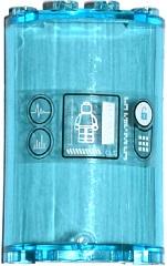 Lego Cylinder Half 2 x 4 x 5 with 1 x 2 Cutout with Medical Graphs, Minifigure on Screen, 'CLS', Padlock Symbol, and Keypad Pattern (Sticker) - Set 70173