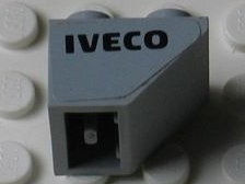 Lego Slope, Inverted 45 2 x 2 with Flat Bottom Pin with Black 'IVECO' Pattern Model Left Side (Sticker) - Set 8654