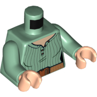 Lego Torso Shirt, Orange Belt Print, Sand Green Arms, Light Nougat Hands / Sand Green
