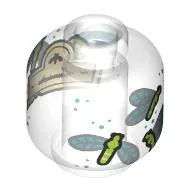 Minifig Head with Lime/Sand Blue Dragon Flies / Tan Label Print