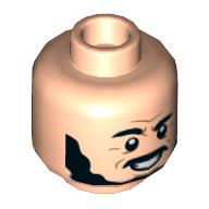 Lego Minifig Head Sallah, Big Black Bears, Raised Eyebrow, Mean Grin print / Light Nougat