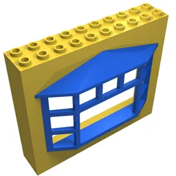 Fabuland, Building Wall 2 x 10 x 7 with Blue Bay Window / Yellow