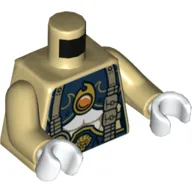 Torso Armor, Dark Blue and Gold with Scales, Straps, Pouches and Fire Chi Emblem Print, Tan Arms, White Hands / Tan