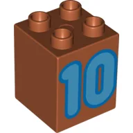 Duplo Brick 2 x 2 x 2 with Medium Blue '10' Print / Dark Orange