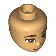Lego Minidoll Head, Dark Red Eyebrows, Brown Eyes, Lopsided Smile / Warm Tan