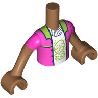 Lego Minidoll Torso Boy with Medium Nougat Arms and Hands with Dark Pink Jacket, Lime Collar, White Shirt with Lime Hamburger print / Medium Nougat