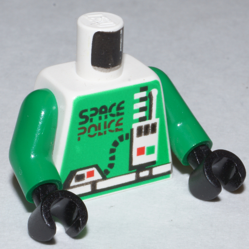 Lego Torso Space Police with Radio Print, Green Arms, Black Hands / White