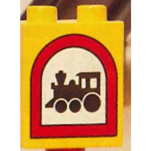 Lego Duplo Brick 1 x 2 x 2 with Road Sign Train Print / Yellow