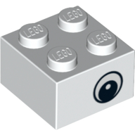Lego Brick 2 x 2 with Eye without White Print on Two Sides, Circle in Pupil, Offset / White