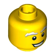 Minifig Head Santa, White and Gray Bushy Eyebrows, Open Mouth Smile Print [Blocked Open Stud] / Yellow