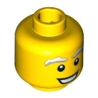 Lego Minifig Head Santa, White and Gray Bushy Eyebrows, Open Mouth Smile Print [Blocked Open Stud] / Yellow