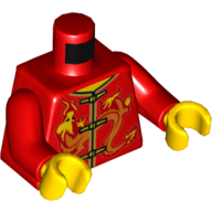 Lego Torso Traditional Chinese Robe/Shirt, Laces, Gold Dragon Print, Red Arms, Yellow Hands / Red