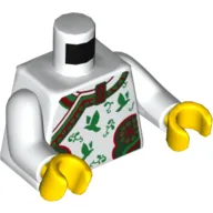 Torso, Robe with Ornate Red and Green Trim, Birds and Flowers Print, White Arms, Yellow Hands / White