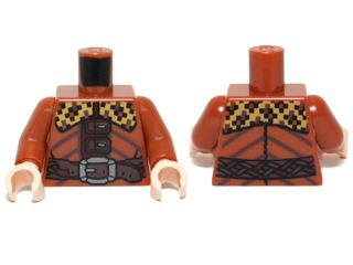 Lego Torso LotR Checkered Collar, Clasps and Belt with Silver Buckle Pattern / Dark Orange Arms / Light Nougat Hands