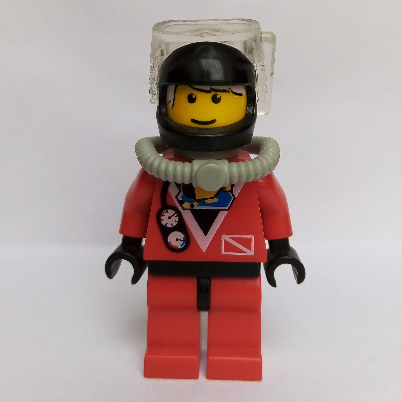 Lego Diver, Man, Red Wetsuit, Black Helmet with Mask, Airtank, Printed White Hair