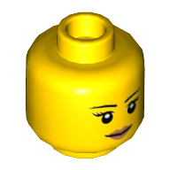 Lego Minifig Head, Thin Eyebrows, Eyelashes, White Pupils and Peach Lips Smile Print / Yellow