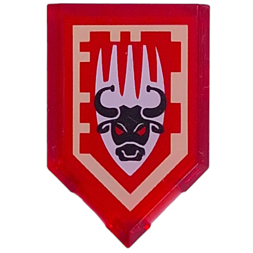 Lego Tile Special 2 x 3 Pentagonal with Nexo Power Shield Print - Bull Race / Trans-Red