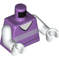 Lego Torso Vest Top with Light Bluish Gray Stripe, White Neck print, White Arms and Hands / Medium Lavender