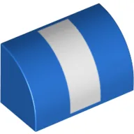 Brick Curved 1 x 2 x 1 No Studs with White Stripe Print / Blue