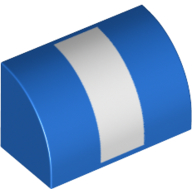 Lego Brick Curved 1 x 2 x 1 No Studs with White Stripe Print / Blue