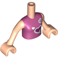Lego Minidoll Torso Girl with Dark Pink Top with Hearts Print, Light Nougat Arms and Hands / Light Nougat