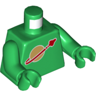 Lego Torso with Classic Space Logo High on Torso Pattern, Inside with Ribs (second reissue) / Green Arms / Green Hands