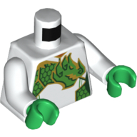 Lego Torso Bodysuit, Green Dragon Print, White Arms, Green Hands / White