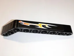 Technic, Liftarm, Modified Bent Thick 1 x 9 (7 - 3) with Orange Flames Pattern Right Side B (Sticker) - Set 8167