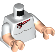 Lego Torso, Dual Molded Arms, Red Neckerchief Print, White Sleeves Pattern, Light Nougat Arms and Hands / White