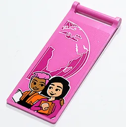 Flag 7 x 3 with Bar Handle with Magenta Globe and 2 Female Students with Books Pattern (Sticker) - Set 41731