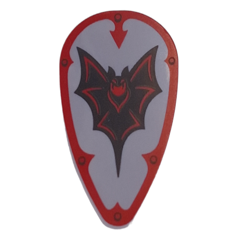 Lego Shield Ovoid with Black and Red Bat, Red Border print / Light Bluish Gray