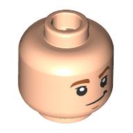Lego Minifig Head Merry, Dark Orange Eyebrows, Lopsided Smirk / Open Mouth Scared, Dark Bluish Grey Scratches