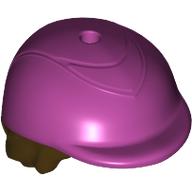Lego Hair and Hat, Short Black with Riding Helmet / Magenta
