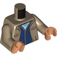 Lego Torso, Jacket, Blue Sweater, Zipper, Bright Light Blue Shirt print, Dark Tan Arms, Nougat Hands / Dark Tan