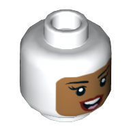 Lego Minifig Head Batgirl, Dual Sided Balaclava with Medium Nougat Face, Beauty Mark, Open Mouth Smile / Neutral Print [Hollow Stud] / White