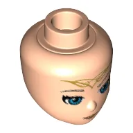 Minidoll Head, Blue Eyes, Medium Nougat Lips, Closed Mouth and Golden Elven Tattoo Print / Light Nougat