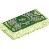 Tile 1 x 2 with Green Broken Glass Panel, Mirabel Print / Opal Trans-Bright Green
